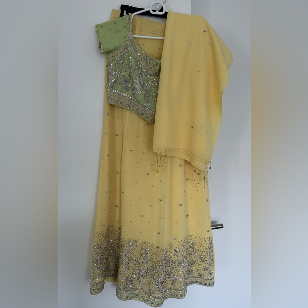 Pistachio Green & Canary Yellow Lehenga Choli - Indian Dress - Picture 2 of 14